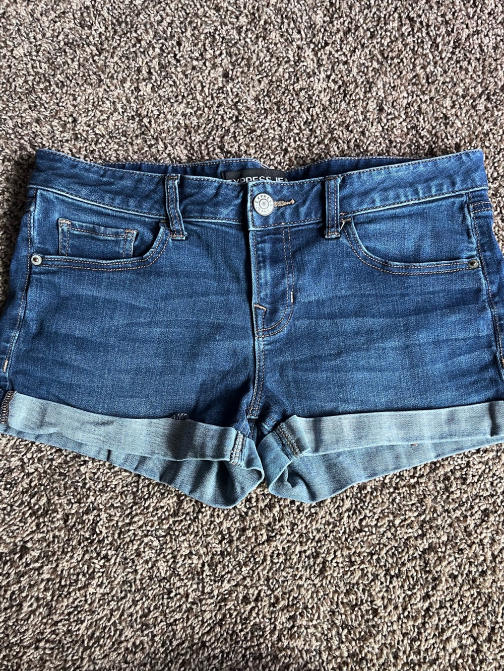 Express Dark Blue Cuffed Denim Shorts